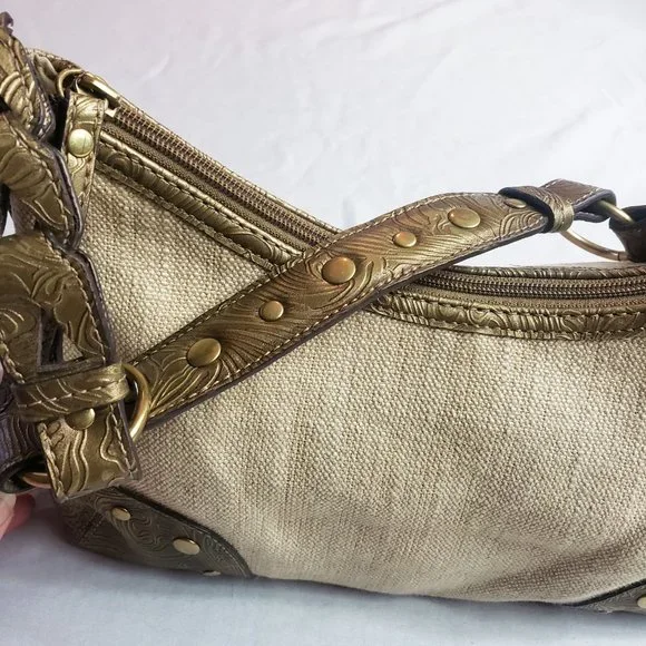 Relic Women's Cream Leather Studded Lined Canvas Purse Shoulder Bag - Picture 5 of 12